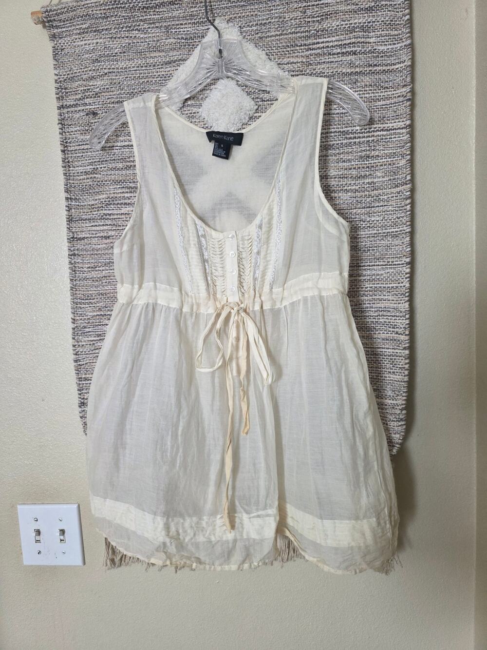 Karen Kane Silk Blend Boho Peasant Tank Top Ivory Lace Button Front S